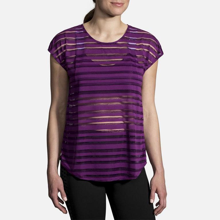 Brooks Hot Womens Short Sleeve Running Shirt - Purple - Indonesia (DCHX-20874)